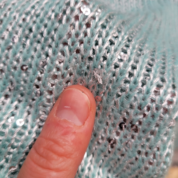 Shimmer metallic and sequin woven knit top sweater xl teal mint - Picture 5 of 8